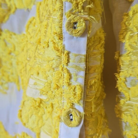 Self Portrait Yellow Floral Fil Coupe Asymetric Mesh Ruffled Top Off Shoulder - Picture 10 of 16